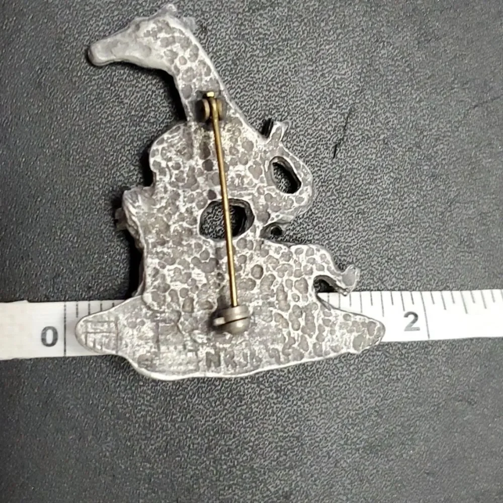 NRJG vintage giraffe zebra lion brooch silver tone